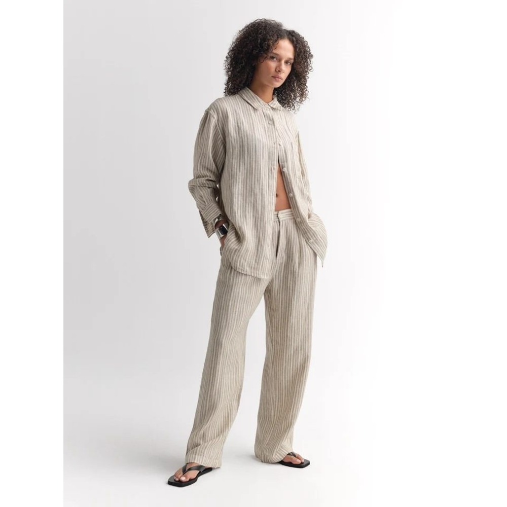 MATE the Label Organic Linen Striped Pleated Pant Dune Stripe Size Small NWT